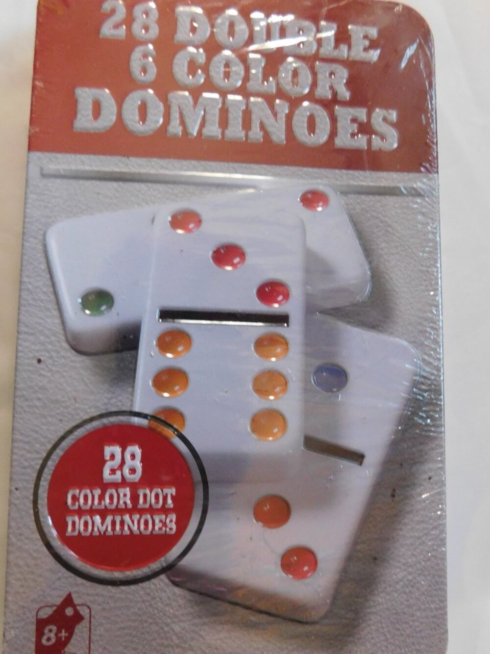 Dominoes 28 Double 6 Color Dot Set in Storage Tin New Sealed Midwood Brands Game